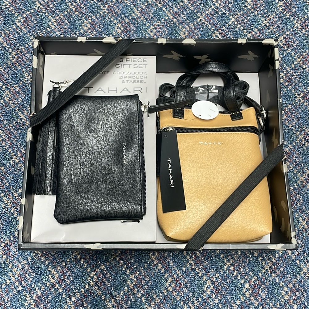NWT Tahari 3 piece Mini-tote Crossbody, zip pouch and Tassel